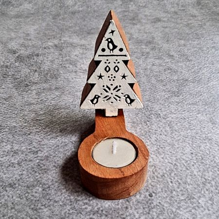 Handcrafted Wooden Christmas Tree T Light Set of 5